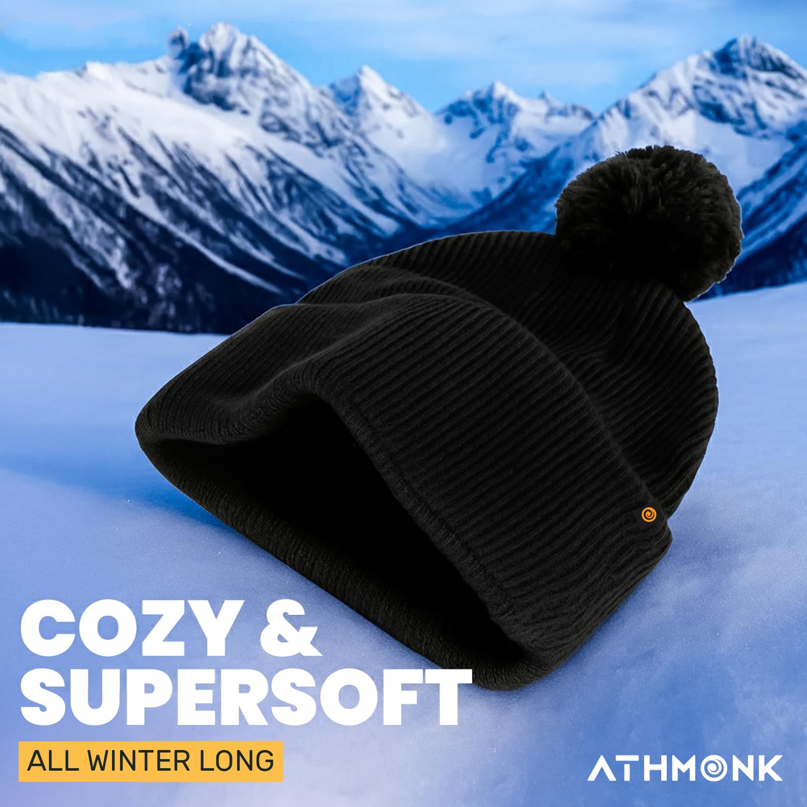 Athmonk Winter Woolen Beanie Cap for Men & Women with Pom | Stylish Head Cap for Winters | Cold Weather Hat for Girls & Boys | 100% Woollen Fabric Ultra Soft & Cozy | Garam Topi for Man |